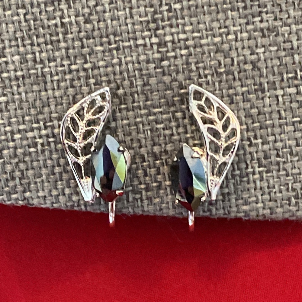Vintage Mid Century Amsel Sterling Silver Alaskan Diamond Hematite Earrings